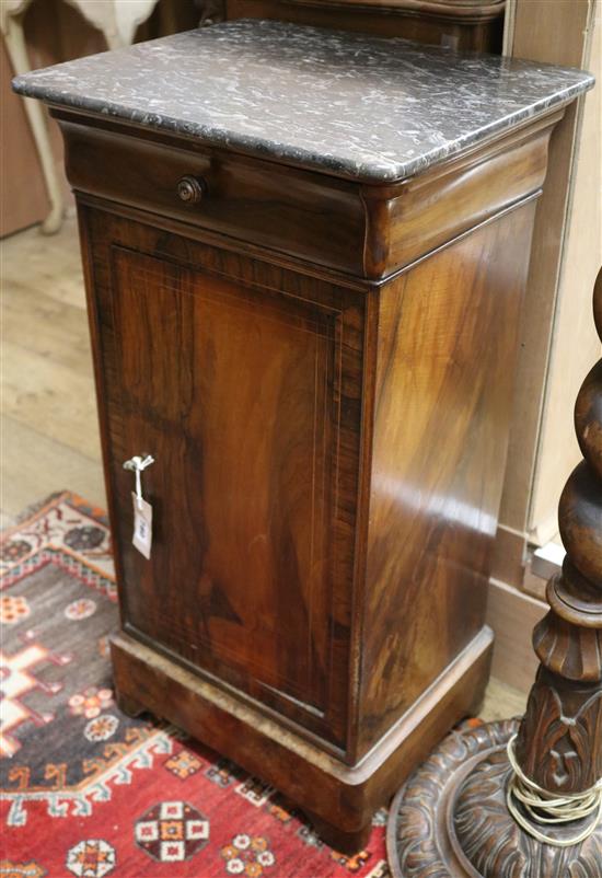 French marble top walnut bedside cabinet H.80cm